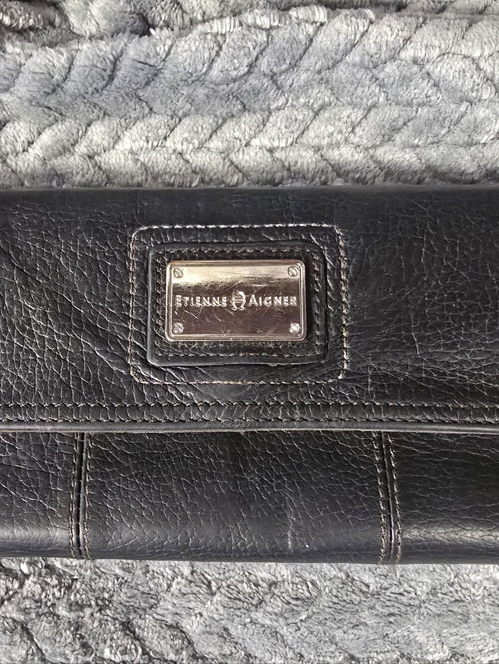 Etienne Aigner Dark Brown Leather Continental Wallet with Metal Logo Plate